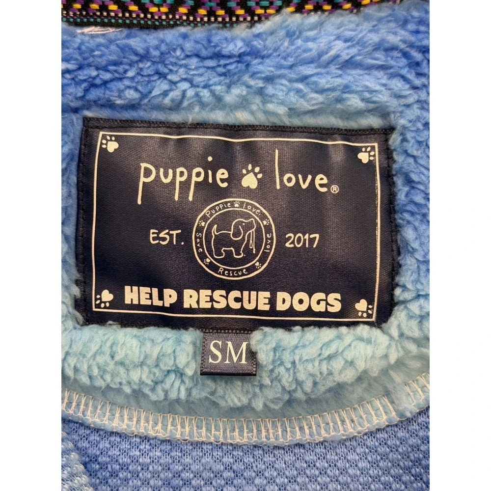 Puppie Love Blue Tie Dye Faux Fur Sherpa Fleece Quarter Zip Pullover Small